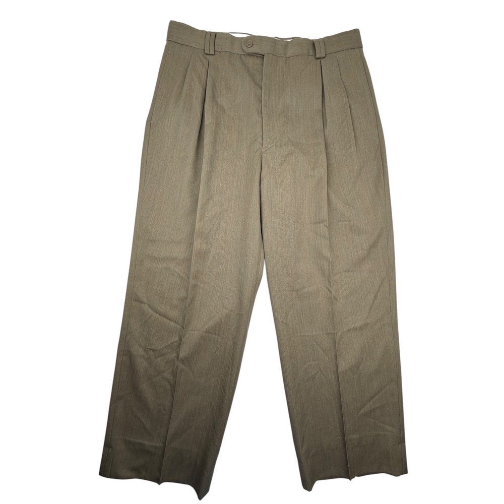Lupo Uomo Men's 38 Woolmark Pure New Wool Pleated Dress Pants Brown Trousers